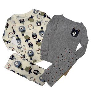 Chickpea All Cotton 4pc Pajama Set Bear & Polka Dots Baby Toddler 24 Months NWT